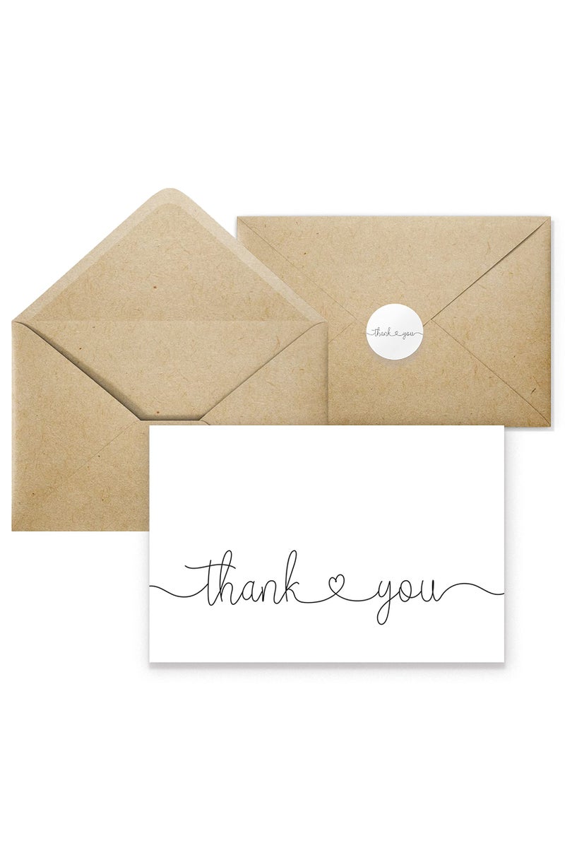 Paper Play Thank You Cards with Kraft Envelopes and Stickers, Bulk Pack of 20, 4x6 Inch Professional Looking - Suitable for Business, Baby Shower, Wedding, Small Business, Graduation, Bridal Shower, Funeral - Image 1